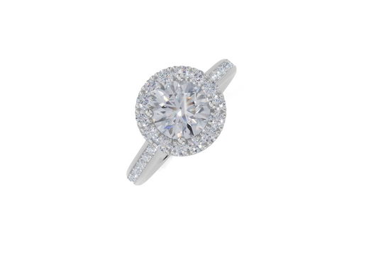 platinum Round 1.00 Carat G/H-CO SI Cathedral Channel Single Halo  Diamond Ring