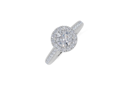 platinum Round 0.50 Carat D/E/F-LG VS/VVS Cathedral Channel Single Halo  Diamond Ring