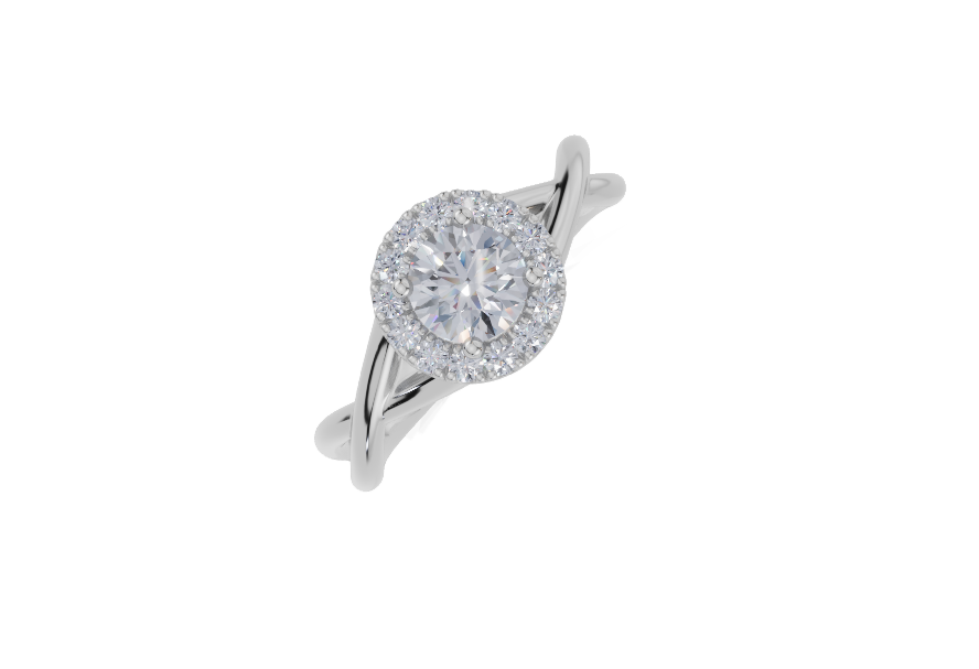 platinum Round 0.50 Carat D/E/F-LG VS/VVS Twisted Plain Single Halo  Diamond Ring