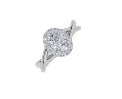 platinum Oval 0.30 Carat G/H-CC SI Twisted Plain Single Halo  Diamond Ring