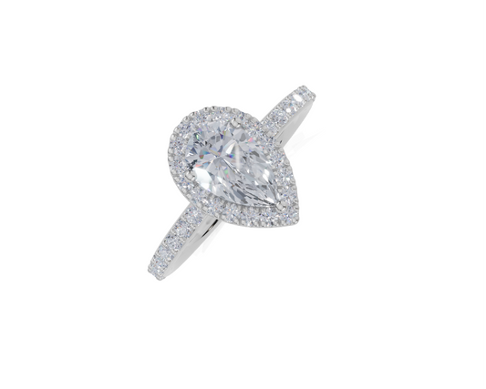 platinum Pear 0.75 Carat D/E/F-LG VS/VVS Plain Plate Prong Single Halo  Diamond Ring