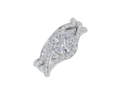 platinum Round 0.50 Carat F/G VS/SI Twisted Channel Single Halo  Diamond Ring