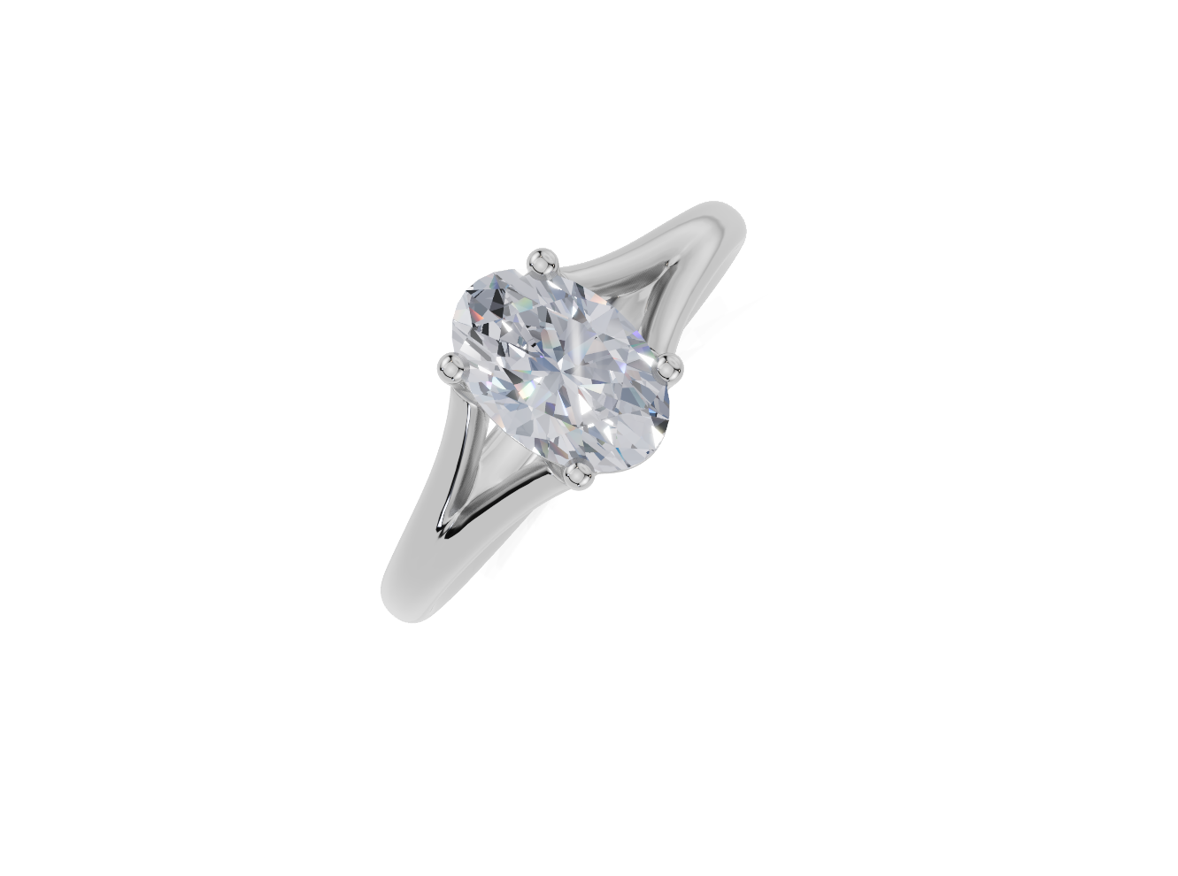 18ct Oval 1.00Carat G/H-CC SI Split Plain 4Pr  Diamond Ring