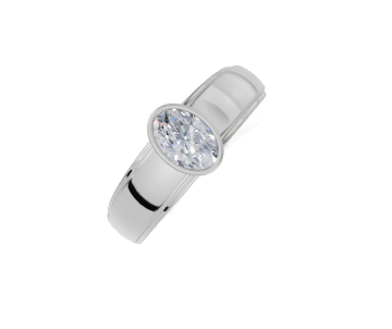 platinum Oval 0.40 Carat D/E/F-CO VVS Wide Plain Plain Bezel  Diamond Ring