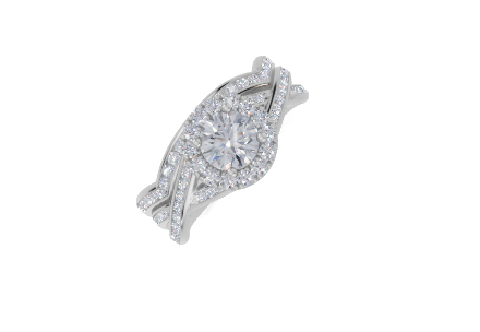 platinum Round 0.50 Carat F/G VS/SI Twisted Channel Single Halo  Diamond Ring