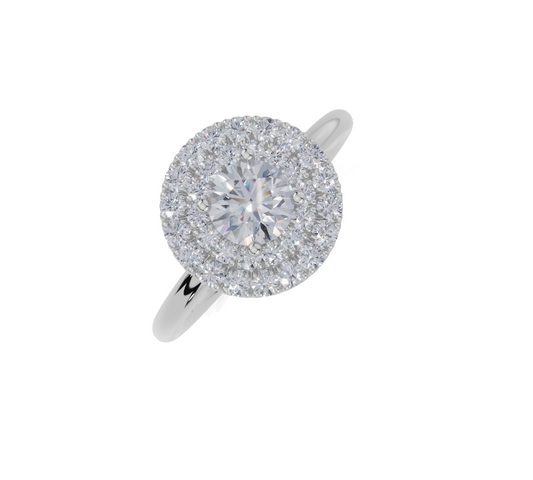 18ct Round 0.30Carat G/H-CC SI Plain Plain Double Halo  Diamond Ring