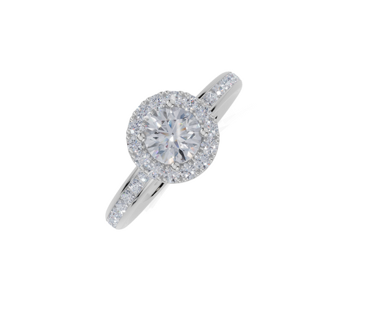 platinum Round 0.50 Carat G/H-CO SI Plain Channel Single Halo  Diamond Ring