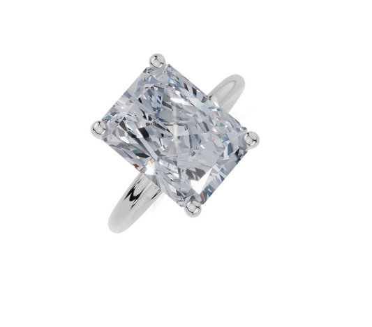 platinum Radiant 4.00 Carat G/H-CC SI Plain Plain Hidden Halo  Diamond Ring