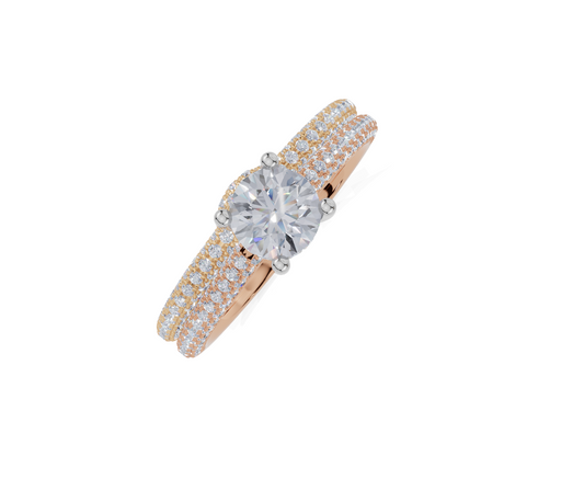 18ct Round 0.30Carat G/H-CC SI Cathedral U Micro Hidden Halo  Diamond Ring